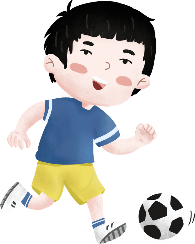 Asian Boy Playing Soccer Watercolor Illustration